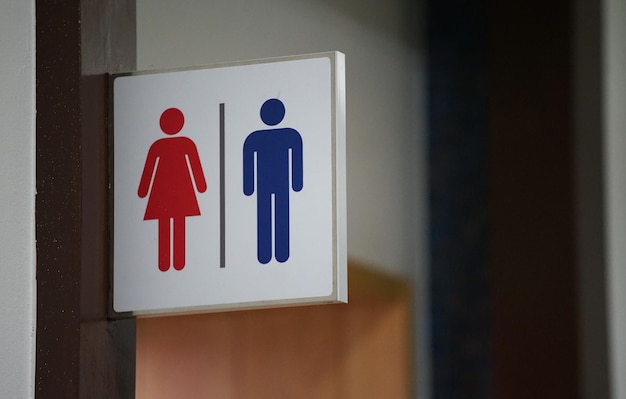 Photo signboard with pictures of men and women in the restroom