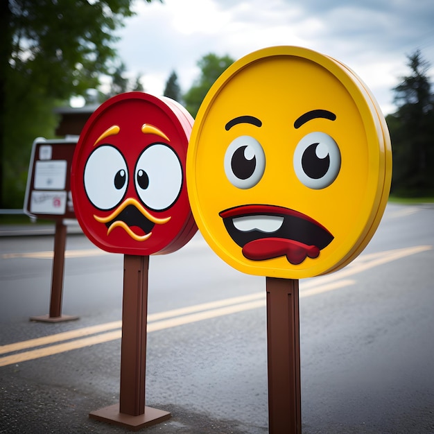 Signboards displaying expressive emojis