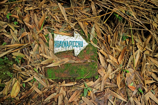 Signpost on the ground for hiking route 