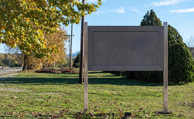 Photo signpost template public sign empty grey metal signboard on two pole epirus greece copy space