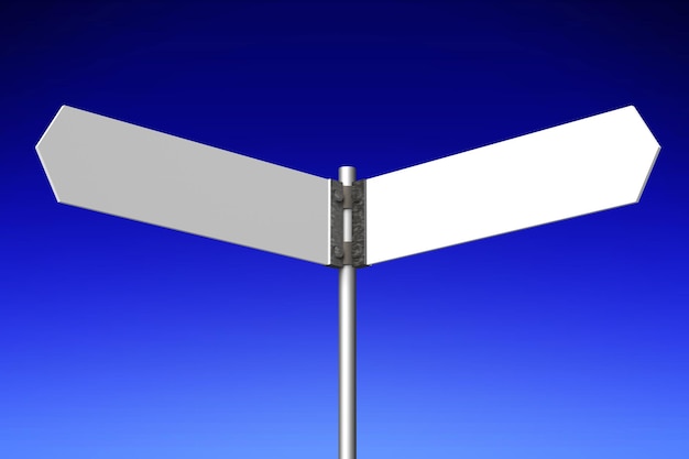 Signpost with white arrows abstract blue sky 3D illustration