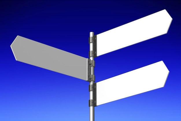 Signpost with white arrows abstract blue sky 3D illustration