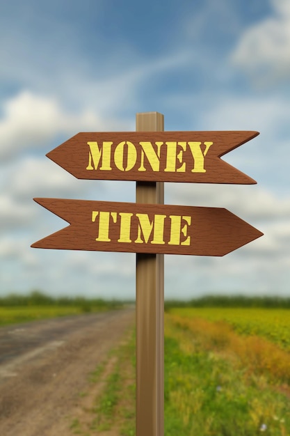 Signpost with the words time and money 3d illustration