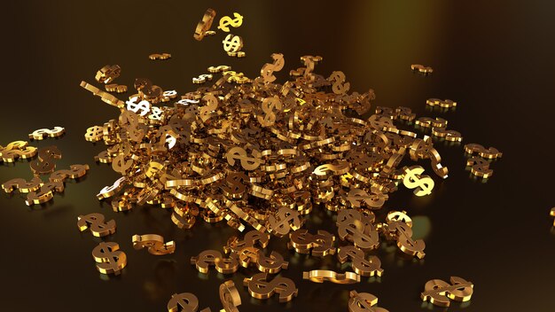 Photo signs of dollars falling on a pile. volumetric models