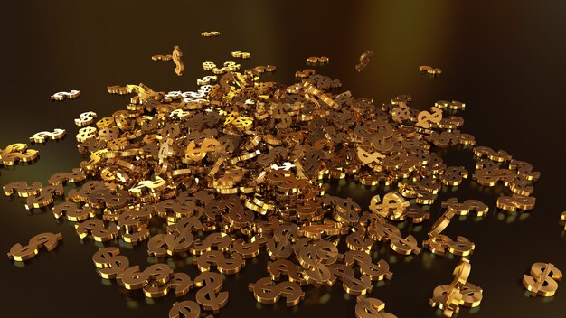 Signs of dollars falling on a pile. Volumetric models