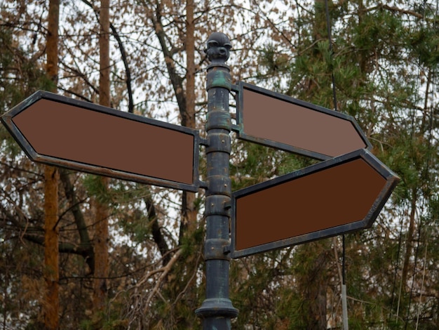 Signs in the park Empty signs in the autumn park