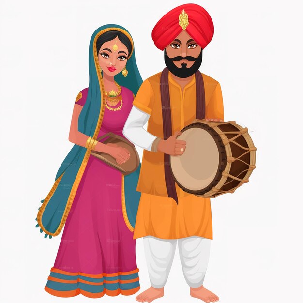 Photo a sikh couple doing bangra dance generative ai