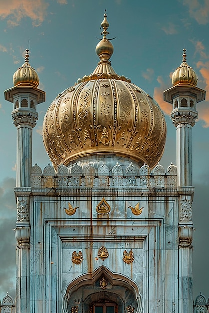 Foto sikh khanda embleem trots tentoongesteld tegen de lucht het embleem staat tegen de elementen
