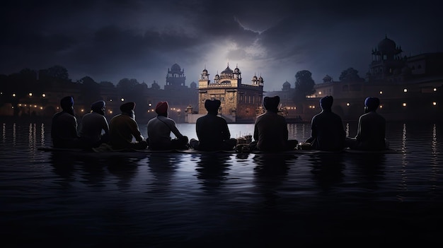 Sikh pilgrims near the holy pool at Golden Temple in Amritsar Punjab India