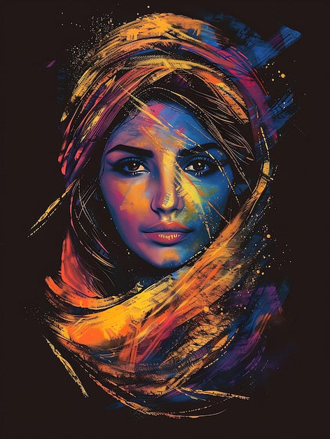 Sikh Woman Portrait Wearing a Traditional Salwar Kameez and Tshirt Design Art Tattoo Ink Frames