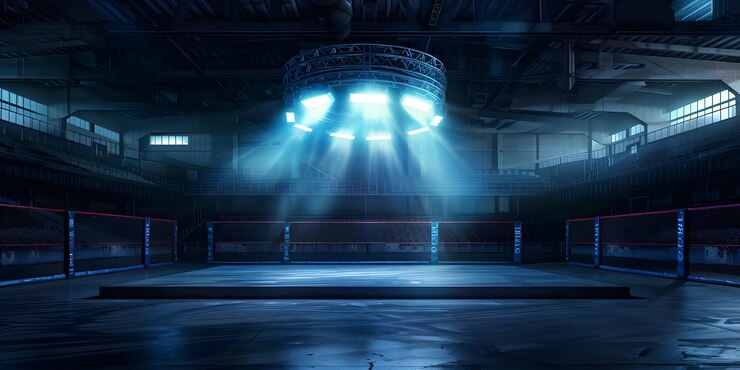 Тихий арена пустой MMA фон PreFight спокойный пустый MMA арена фон Ai сгенерирован