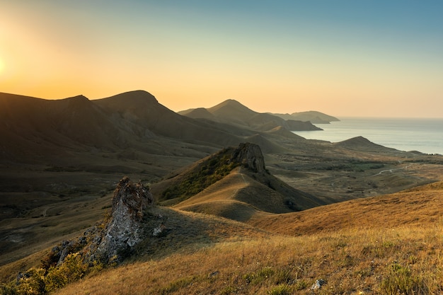 Silent Bay. Golden colors of the dawn Koktebel, Crimea