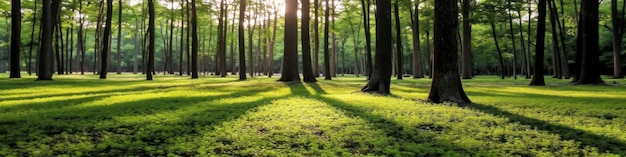 Silent Forest in spring with beautiful bright sun rays Generative AI