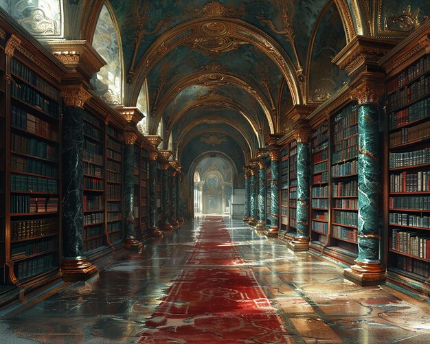 Silent library halls lined with ancient tomes the volumes blur with wisdom