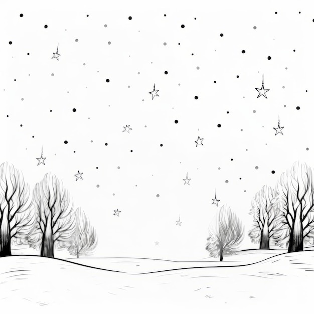 Photo silent night skies whimsical black and white cartoon illustrations of starry winter nights for chil