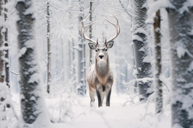 Photo silent reindeer snowy forest generate ai