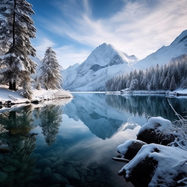 Silent Serenity Snowy Majesty of the Lake