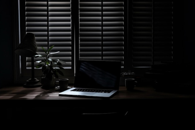 Silent Workspace Shadows Dark Office Interior photo