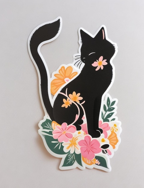 Silhouet de chat bloemensticker