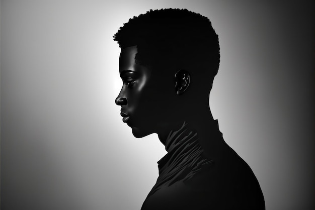 Foto silhouet illustratie van een jonge zwarte man afgetekend tegen een geïsoleerde achtergrond ai gegenereerd