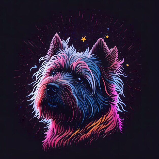 Silhouet ontwerp schattige honden met kleurrijke elektrische bliksem Vector stijl Tshirt Logo