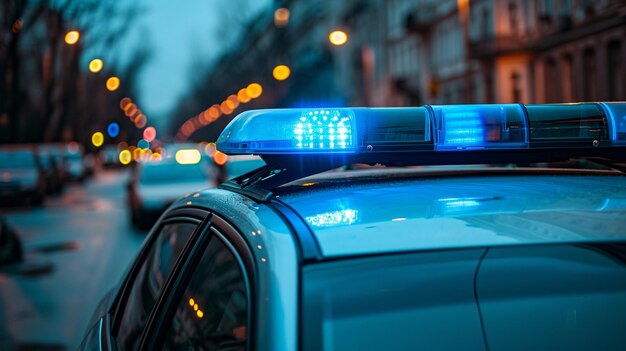 Foto silhouet politie in de auto met blauwe lucht