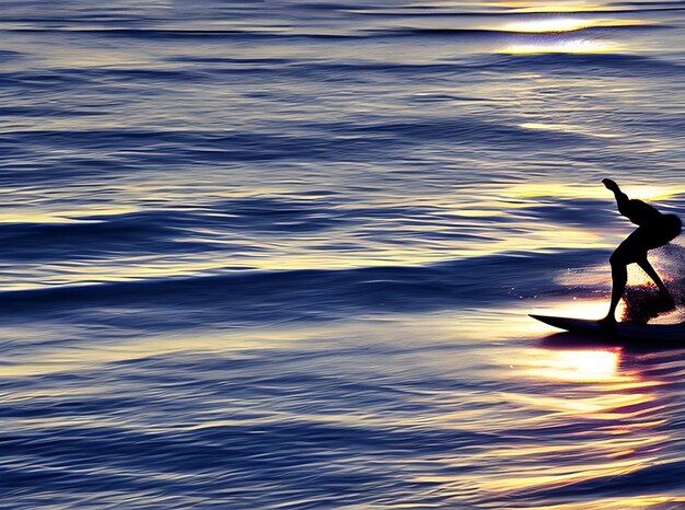 Silhouet Surfers surfen tijdens het tegenkomen van de golven op het strand bij zonsondergang