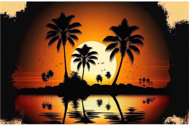 Silhouet Tropische Palmbomen Bij Zonsondergang Zomervakantie Met Vintage Toon En Bokeh Lichten