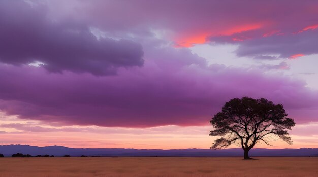 Silhouet van acacia boom op vlakke rustige dageraad in Afrika gegenereerd door AI