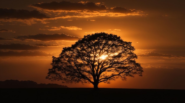 Silhouet van boom achterkant verlicht door zonsondergang