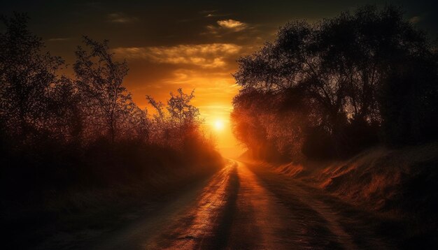 Foto silhouet van boom tegen oranje avondrood gegenereerd door ai