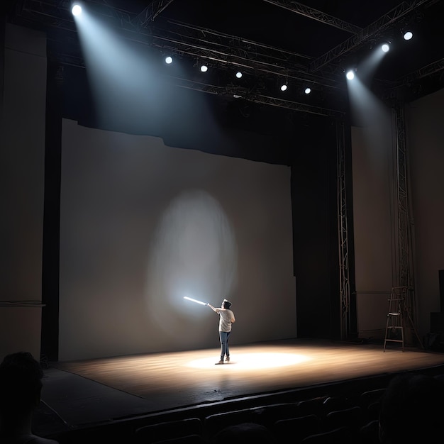 silhouet van de mens in kostuum en microfoon die bij concertman in het zwarte kostuum dansen met een microfoon