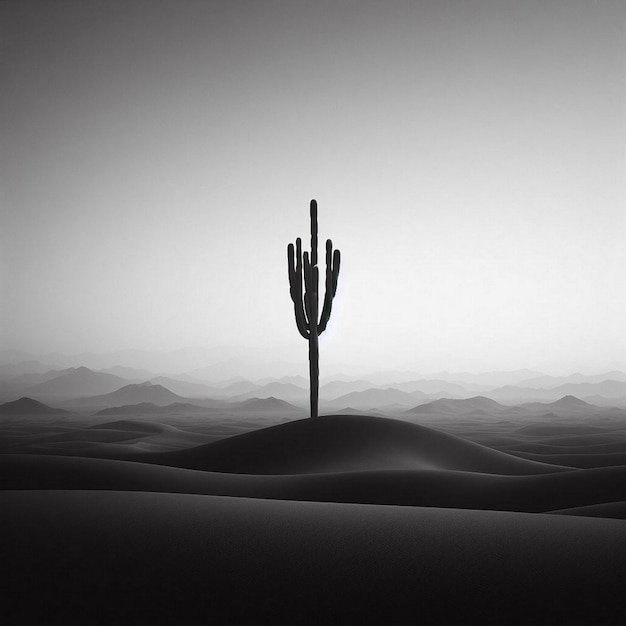 Foto silhouet van een cactus in de woestijn zwart en wit