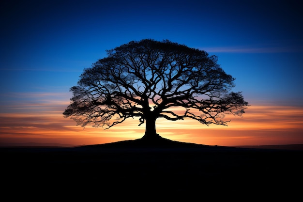 silhouet van een eik bij zonsondergang