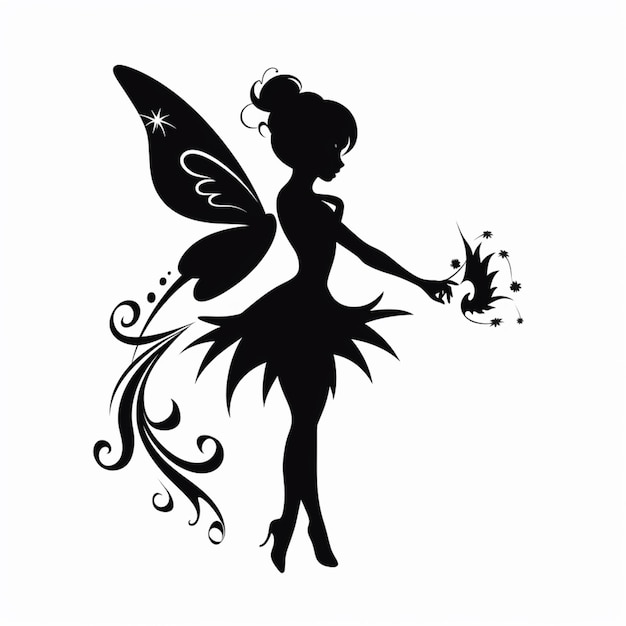 silhouet van een fee met een vlinder en een bloem generatieve ai
