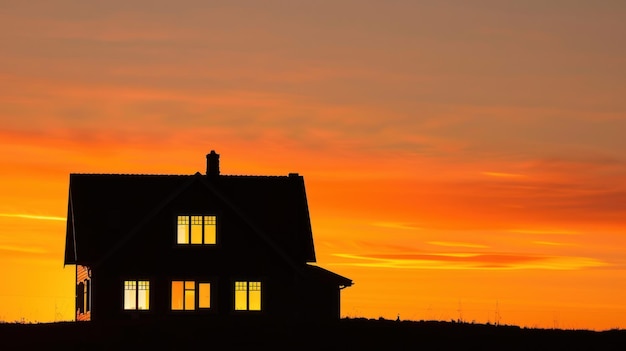 Foto silhouet van een huis met zonsondergang op de achtergrond