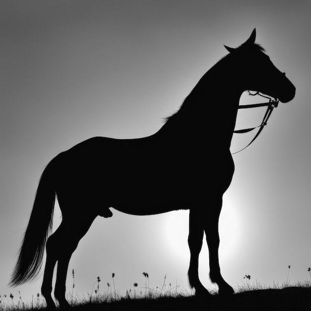 silhouet van een jong paard op het veld