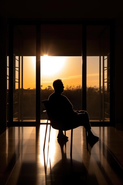 Silhouet van een man die zich ontspant in een wellnesscentrum gemaakt met generatieve AI