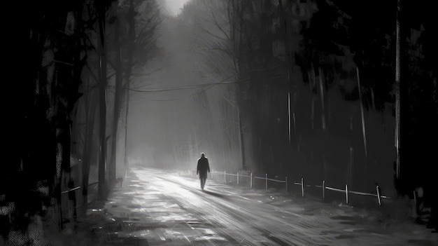silhouet van een man's nachts op de weg