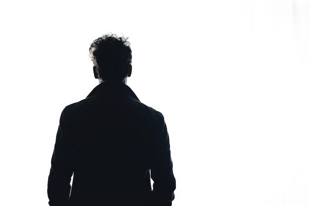 silhouet van een man van achteren op een witte achtergrond kijkt weg