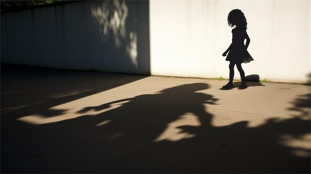 Foto silhouet van een meisje dat met schoenen speelt in de schaduw van een geest
