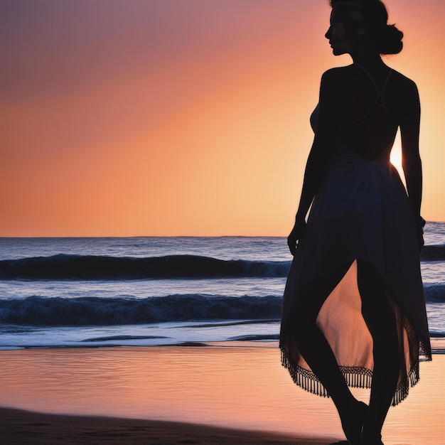 Silhouet van een meisje op het strand.