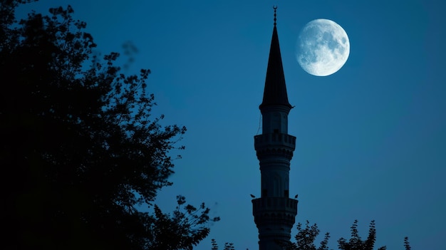 Foto silhouet van een moskee in de nachtelijke hemel islamitisch behang