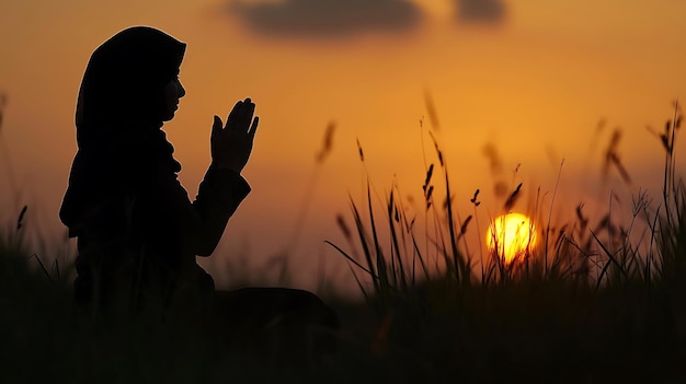 Foto silhouet van een moslimman die bidt