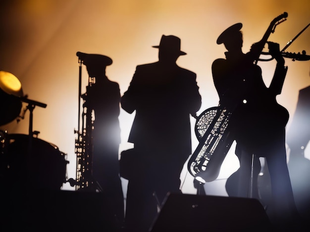 Silhouet van een muzikant die jazz speelt AI gegenereerd