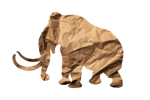 Silhouet van een olifant van inpakpapier geïsoleerd op een witte achtergrond