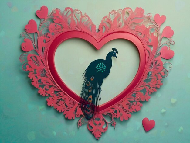 silhouet van een pauw vogel in hartvorm op pastel achtergrond liefde