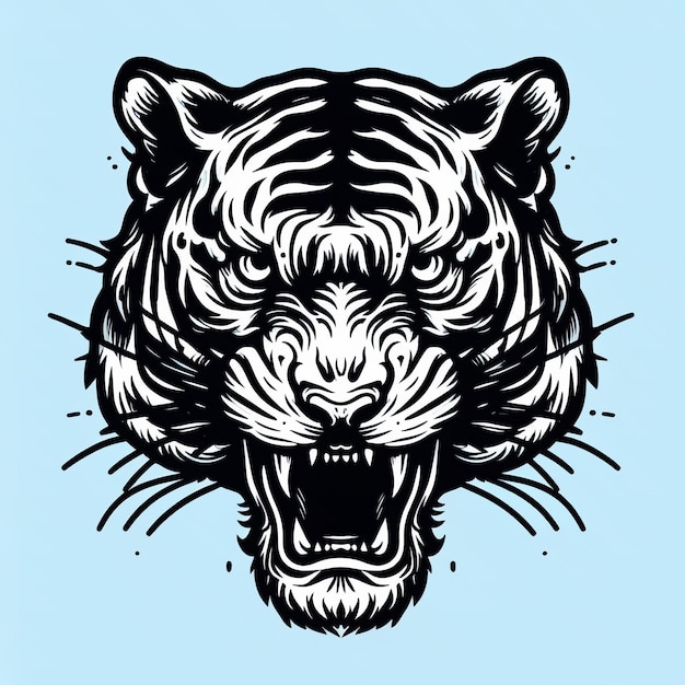 Foto silhouet van een tijgerhoofd op blauwe achtergrond illustratie