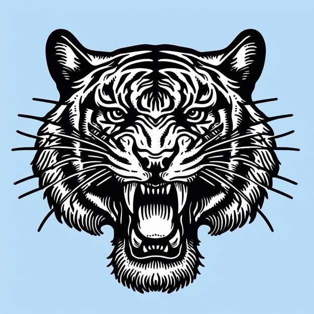 Foto silhouet van een tijgerhoofd op blauwe achtergrond illustratie