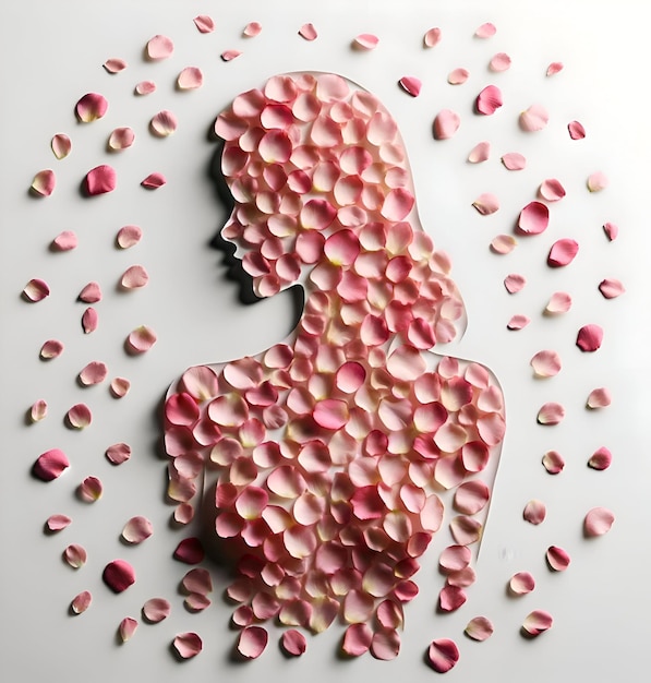 Foto silhouet van een vrouw gemaakt van een rozenblaadje